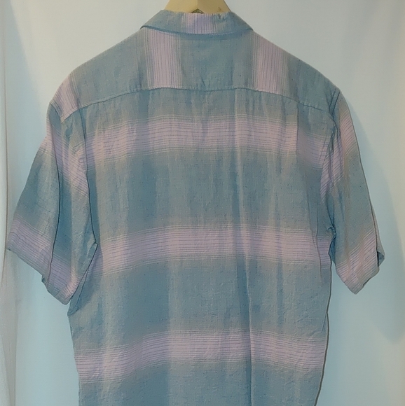 Ezekiel‎ Salty Shadow Plaid Stripe Button Front Short Sleeve Woven Cotton Shirt - Picture 3 of 8